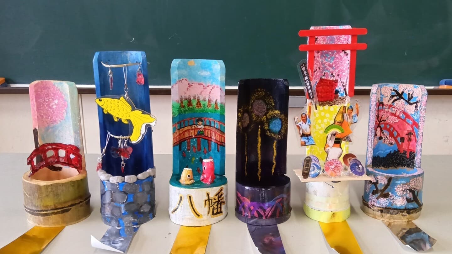 涼ヶ岡八幡神社　絵付け竹灯ろう