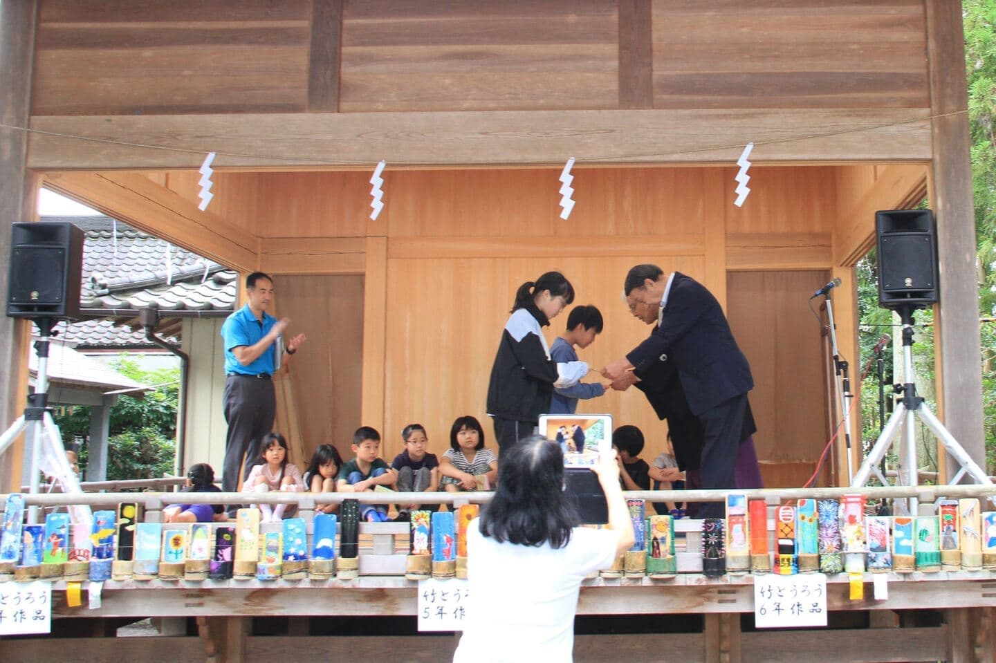 涼ヶ岡八幡神社　八幡小　絵付け竹灯ろう
